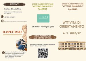 Fronte della brochure di orientamento del Liceo Classico Vittorio Emanuele II