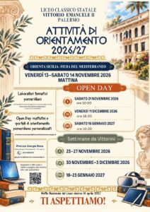 Manifesto delle attività di orientamento 2026/2027, con date degli Open Day, laboratori e Settimane da Vittorini